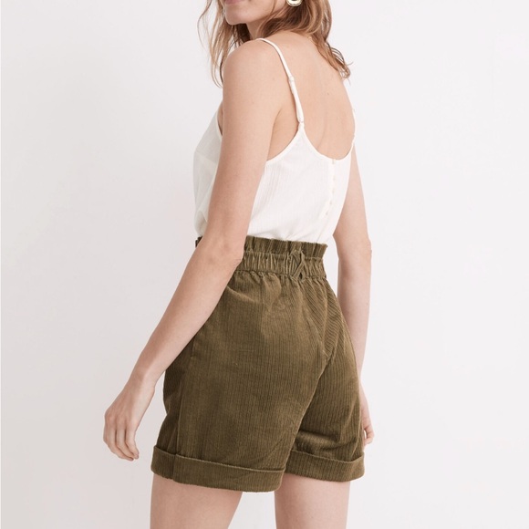 Madewell Corduroy Pull-On Paperbag Shorts in Olive - Picture 13 of 13